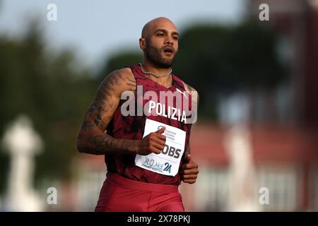 Roma, Italia. 18 maggio 2024. Roma, Italia 18.05.2024: La medaglia d'oro olimpica di Tokyo 2020 Marcell Jacobs partecipa e vince la gara di atletica leggera dei 100 metri durante il Rome Sprint Festival 2024 allo stadio dei Marmi di Roma crediti: Independent Photo Agency/Alamy Live News Foto Stock