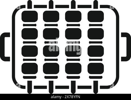 Illustrazione vettoriale in bianco e nero semplificata che raffigura una vista dall'alto di una griglia per barbecue Illustrazione Vettoriale