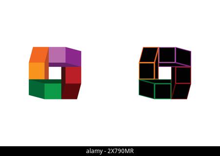 Set di icone colorate astratte geometriche a cubo isolate su sfondo bianco. Illustrazione vettoriale EPS 10. Illustrazione Vettoriale