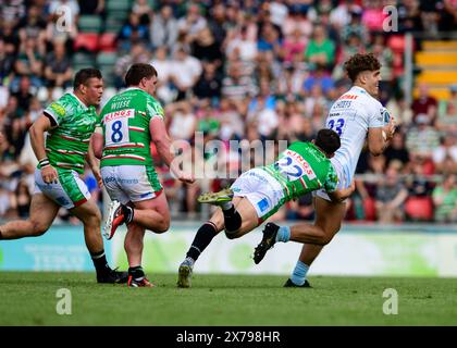 Leicester, Regno Unito. 18 maggio 2024. *** Durante il Gallagher Premiership Rugby match tra Leicester Tigers ed Exeter Chiefs al Welford Road Stadium di Leicester, Regno Unito, il 18 maggio 2024. Foto di Mark Dunn. Solo per uso editoriale, licenza richiesta per uso commerciale. Non utilizzare in scommesse, giochi o pubblicazioni di singoli club/campionato/giocatori. Crediti: UK Sports Pics Ltd/Alamy Live News Foto Stock