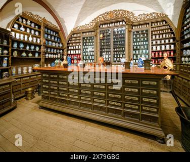 Farmacia del Convento delle Ursuline Klagenfurt, Museo tedesco della Farmacia nel Castello di Heidelberg, Heidelberg, Baden-Wuerttemberg, Germania Foto Stock