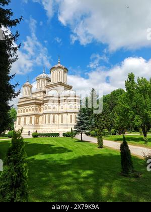Monastero di Arges, Romania. Curtea de Arges, leggenda di Manole, punto di riferimento nella Valacchia medievale, Romania Foto Stock