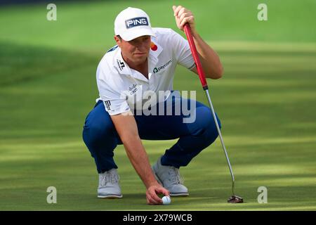 Viktor Hovland os Norway in azione durante il terzo round del campionato PGA 2024 al Valhalla Golf Club il 18 maggio 2024 a Louisville, Kentucky. Foto Stock