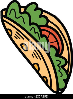 Burrito o Sandwich illustrazioni disegnate a mano in stile line art Illustrazione Vettoriale