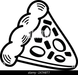 La deliziosa pizza disegnata a mano con illustrazioni in stile line art Illustrazione Vettoriale