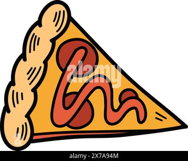 La deliziosa pizza disegnata a mano con illustrazioni in stile line art Illustrazione Vettoriale