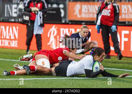 Christchurch, nuova Zelanda, 19 maggio 2024. Katelyn Vahaakolo della nuova Zelanda segna una meta durante lo scontro tra i Black Ferns e il Canada del Pacific Four Series 2024 al Christchurch's Apollo Projects Stadium. Crediti: James Foy/Alamy Live News Foto Stock