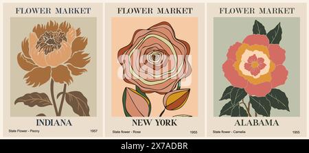 Poster dell'arte dello stato degli Stati Uniti per il mercato dei fiori astratto. Illustrazione Vettoriale