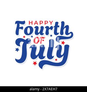 Felice disegno calligrafico del 4 luglio per celebrare la giornata dell'indipendenza americana il 4 luglio. Scritta a mano su sfondo bianco. Illustrazione Vettoriale