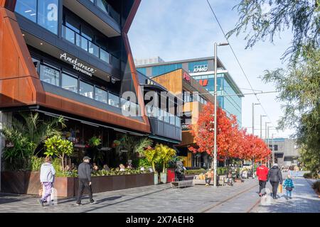 Ristoranti e bar in autunno, Oxford Terrace, Christchurch Central, Christchurch (Ōtautahi), Canterbury, nuova Zelanda Foto Stock