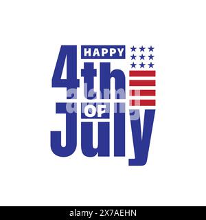 Felice 4 luglio tipografia design per celebrare il giorno dell'indipendenza americana il 4 luglio. Scritta a mano con striscia rossa bandiera americana Illustrazione Vettoriale