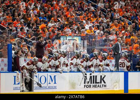 18 maggio 2024: I giocatori degli Albany Firewolves guardano nel quarto periodo contro i Buffalo Bandits. I Buffalo Bandits ospitarono gli Albany Firewolves in gara 2 delle finali della National Lacrosse League al KeyBank Center di Buffalo, New York. (Jonathan tenca/CSM) Foto Stock