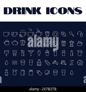 Set di icone drink. illustrazione vettoriale dell'icona bevande in linea. Bevande caffè tè illustrazione Illustrazione Vettoriale