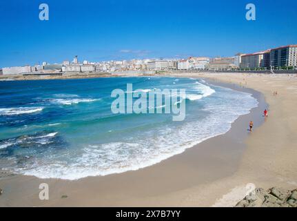 Spiaggia di Riazor. La Coruña, Spagna. Foto Stock