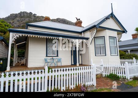 Vista esterna del Harbour Masters Cottage, Stanley, Tasmania Foto Stock