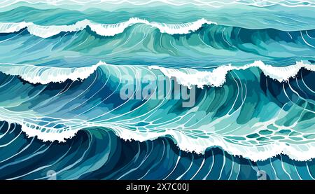 Sfondo astratto con onde oceaniche di formica blu Illustrazione Vettoriale