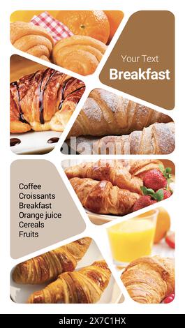 Concetto di colazione Photo Collage. Può essere utilizzato per supporti visivi, espositori, brochure e volantini Foto Stock