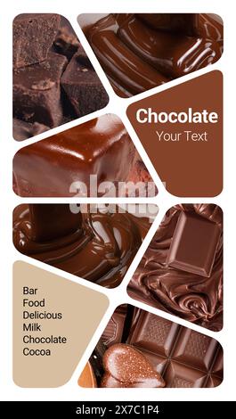 Collage fotografico Chocolate Concept. Può essere utilizzato per supporti visivi, espositori, brochure e volantini Foto Stock