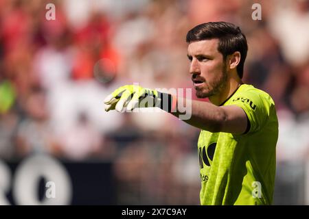 ALKMAAR, PAESI BASSI - 19 MAGGIO: Vasilis Barkas del FC Utrecht guarda avanti durante la partita olandese Eredivisie tra AZ Alkmaar e FC Utrecht all'AFAS Stadion il 19 maggio 2024 ad Alkmaar, Paesi Bassi. (Foto di Patrick Goosen/Orange Pictures) Foto Stock