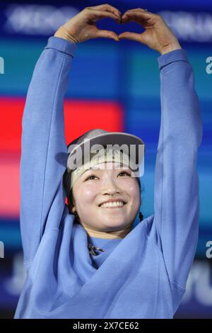 (240519) -- SHANGHAI, 19 maggio 2024 (Xinhua) -- Yuasa ami del Giappone celebra la vittoria della battaglia delle B-Girls per il primo posto di rottura alla Olympic Qualifier Series di Shanghai, nella Cina orientale, Shanghai, 19 maggio 2024. (Xinhua/Xu Yanan) Foto Stock