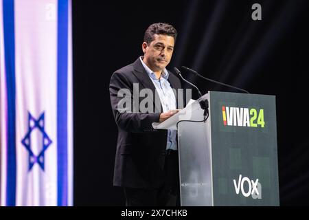 Madrid, Spagna. 19 maggio 2024. Amichai Chikli, Ministro degli affari della diaspora di Israele, interviene durante la conferenza "Europa Viva 24" organizzata dal partito di estrema destra Vox al Palacio de Vistalegre. Alla convenzione che si svolge in vista delle elezioni europee hanno partecipato politici di estrema destra provenienti da diversi paesi. Crediti: Marcos del Mazo/Alamy Live News Foto Stock