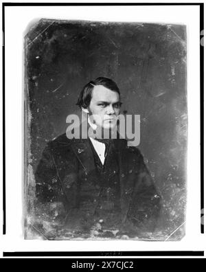 Henry J. Raymond, mezza lunghezza ritratto, tre quarti a destra, graffiato sul retro della targa: 14; Raymer., Identification from playback of a daguerreotype in Brown, Raymond of the Times., alternative Identification: Raymer from Turkey., Transfer; U.S. War College; 1920; (DLC/PP-1920:46153)., fa parte di: Daguerreotype Collection , prodotta dallo studio di Mathew Brady., Exhibit Loan 4116-L.. Raymond, Henry J., (Henry Jarvis), 1820-1869. Foto Stock