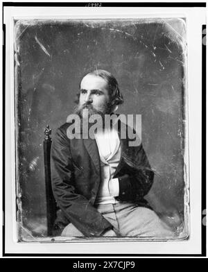 Uomo non identificato, circa 40 anni, ritratto di tre quarti di lunghezza, leggermente a destra, testa tre quarti a sinistra, seduta in sedia, una mano in gilet, con barba intera, graffiato sul retro della targa: 76; 177 [cancellato], trasferimento; U.S. War College; 1920; (DLC/PP-1920:46153)., fa parte di: Daguerreotype Collection , prodotto dallo studio di Mathew Brady. Foto Stock