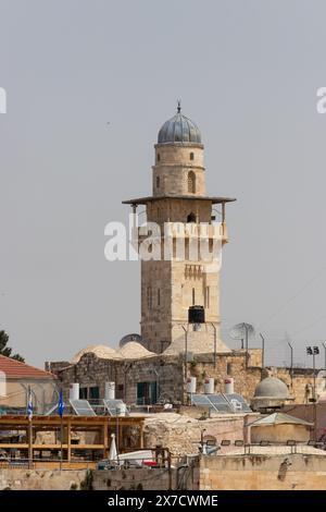 Gerusalemme - Israele: 23 aprile 2022. Minareto della porta delle catene della moschea al-Aqsa, Gerusalemme. Foto Stock