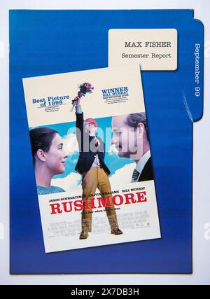 Copertina di informazioni pubblicitarie per il film Rushmore, una commedia indie che è stata pubblicata nel 1998 Foto Stock