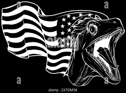 Testa Velociraptor con linea bianca su sfondo nero Illustrazione Vettoriale