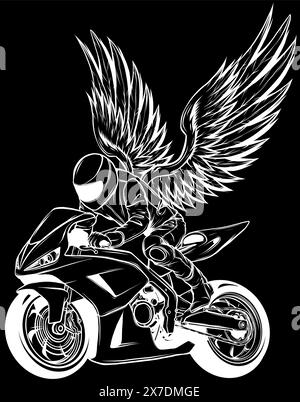 Motocicletta in linea bianca su sfondo nero Illustrazione Vettoriale