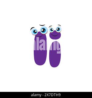 Carino personaggio viola Letter i Cartoon con occhi carini. Cartoon Illustration of Purple cute Smiling maiuscolo e minuscolo Letter i with Eyes. Divertente k Illustrazione Vettoriale