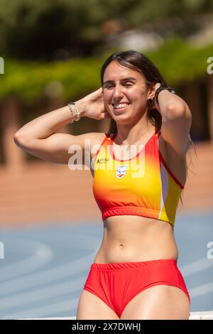 Ritratto di Nagore Folgado, para-atleta della nazionale spagnola che gareggia nei 100 e 200 metri e parteciperà a Parigi 2024 Foto Stock