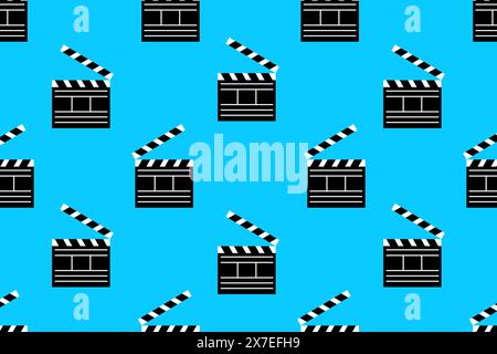 Pattern con cartoni animati Clapperboards. Ideale per progetti per bambini, biglietti di auguri, imballaggi, tessuti e molti altri design. Illustrazione vettoriale. Illustrazione Vettoriale