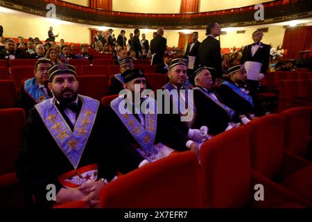 Valencia, Carabobo, Venezuela. 19 maggio 2024. 19 maggio 2024. Celebrazione della prima grande giornata massonica "Antonio Guzman Blanco" in onore del 200° anniversario della Gran Loggia del Venezuela, tenutasi presso il teatro municipale della città di Valencia, nello stato di Carabobo. Foto: Juan Carlos HernÃndez. (Credit Image: © Juan Carlos Hernandez/ZUMA Press Wire) SOLO PER USO EDITORIALE! Non per USO commerciale! Foto Stock