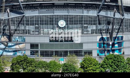 Manchester, Regno Unito. 19 maggio 2024. Vista aerea dell'Etihad Stadium in vista della partita di Premier League Manchester City vs West Ham United all'Etihad Stadium, Manchester, Regno Unito, 19 maggio 2024 (foto di Mark Cosgrove/News Images) a Manchester, Regno Unito, il 19/5/2024. (Foto di Mark Cosgrove/News Images/Sipa USA) credito: SIPA USA/Alamy Live News Foto Stock