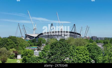 Manchester, Regno Unito. 19 maggio 2024. Vista aerea dell'Etihad Stadium in vista della partita di Premier League Manchester City vs West Ham United all'Etihad Stadium, Manchester, Regno Unito, 19 maggio 2024 (foto di Mark Cosgrove/News Images) a Manchester, Regno Unito, il 19/5/2024. (Foto di Mark Cosgrove/News Images/Sipa USA) credito: SIPA USA/Alamy Live News Foto Stock