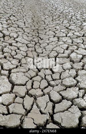 La superficie del suolo essiccato, i tubi di fognatura senza acqua dopo una lunga stagione calda al delta del Mekong, al Vietnam, ai cambiamenti climatici e a el nino rendono difficile il clima globale Foto Stock