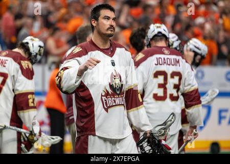 18 maggio 2024: Il difensore degli Albany Firewolves Leo Stouros (20) dopo aver perso il campionato NLL contro i Buffalo Bandits. I Buffalo Bandits ospitarono gli Albany Firewolves in gara 2 delle finali della National Lacrosse League al KeyBank Center di Buffalo, New York. (Jonathan tenca/CSM) Foto Stock