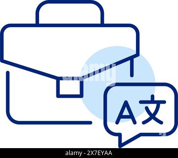 Bolla di discorso per la valigetta e le lingue straniere. Opportunità commerciali globali, importanza delle competenze linguistiche. Icona vettoriale Illustrazione Vettoriale