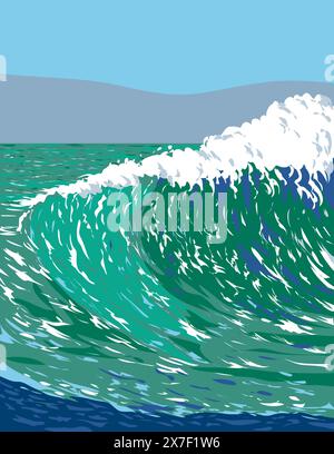 WPA poster art of surf Beach a Sandspit Beach o Santa Barbara Harbor Beach a San Luis Obispo, California CA, Stati Uniti d'America USA fatto in W Illustrazione Vettoriale