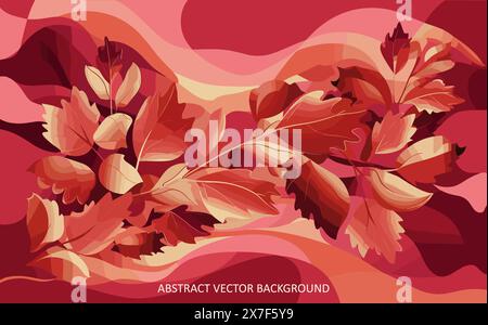 Sfondo rosso e arancione con foglie autunnali. Illustrazione Vettoriale