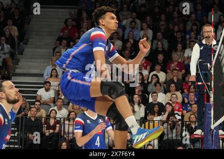 Orleans, Francia. 18 maggio 2024. Barthélémy Chinenyeze di Francia durante l'amichevole internazionale di pallavolo tra Francia e Paesi Bassi il 18 maggio 2024 alla Co'Met Arena di Orleans, Francia. Foto Laurent Lairys/ABACAPRESS. COM credito: Abaca Press/Alamy Live News Foto Stock