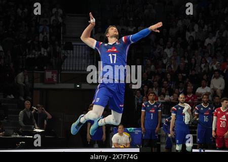 Orleans, Francia. 18 maggio 2024. Trévor Clevenot di Francia durante l'amichevole internazionale di pallavolo tra Francia e Paesi Bassi il 18 maggio 2024 alla Co'met Arena di Orleans, Francia. Foto Laurent Lairys/ABACAPRESS. COM credito: Abaca Press/Alamy Live News Foto Stock