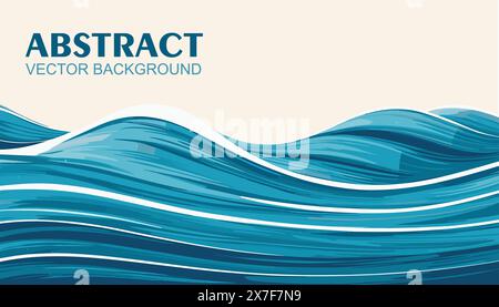 Sfondo artistico orizzontale astratto con onde blu Illustrazione Vettoriale