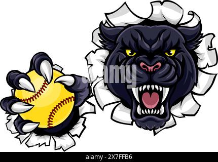 Panther Softball Animal Sports Team Mascot Illustrazione Vettoriale
