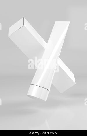 Tubo di crema Mockup bianco vuoto per dentifricio - rappresentazione dell'illustrazione 3D. Foto Stock