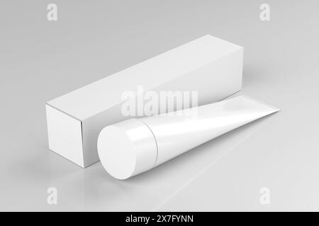 Tubo di crema Mockup bianco vuoto per dentifricio - rappresentazione dell'illustrazione 3D. Foto Stock