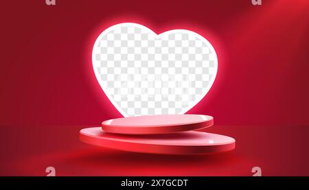 Cornice cuore podio neon, decorazione striscioni, sfondo trasparente . Vettore Illustrazione Vettoriale