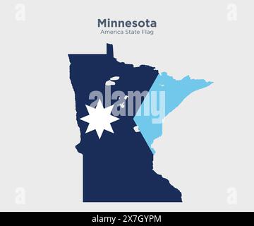 Bandiera e mappa del Minnesota. Bandiere degli stati e territori degli Stati Uniti. L'America dichiara bandiera e mappa su sfondo bianco. Foto Stock